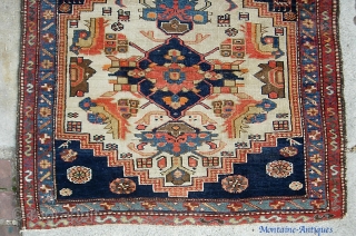 Karaja. 3 ft 9 x 6 ft 1 inches. a real old piece with wool weft. a super decorative rug with some non-offensive orange and 20 other good colors. Unusual design with  ...