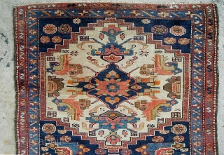 Karaja. 3 ft 9 x 6 ft 1 inches. a real old piece with wool weft. a super decorative rug with some non-offensive orange and 20 other good colors. Unusual design with  ...