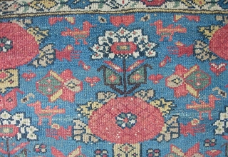 Small Hamadan with unique repeating design, 3.3 ft x 4.10  possibly 19th cent.   Great natural colors. Original  unrestored condition. Even pile shows some wear in places.    ...