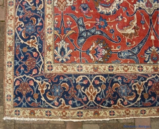 Tabriz-- 6 ft 6 in by 9 ft 2 inches. Finely woven, Circa 1920s with vibrant, warm natural dyes. Arabesque design harks back to classic 17th/18th century Persian museum carpets. 6 x  ...