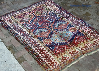 Old Kurd(?) 4 ft 2 x 6 ft 2 inches. Turkish? Persian? Caucasian? As usual, I am clueless. Whatever its origin, it has incredible colors. It is also very old-- possibly 19th  ...