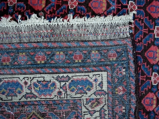 Malayer Runner 3 ft 4 x 12 ft 1 inches. Beautiful and lively. Very crisp old rug with fine weave. Fantastic shimmery colors. Even pile w/no exposed foundation except for the crease  ...