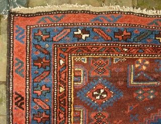 Hamadan Runner-- 3 ft 6 in x 9 ft 9 in. Perhap Kolyai   with all these Kurdish motifs. Very pretty with soft blue, salmon and rust.  Condition is good--  ...