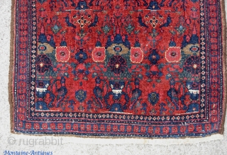 Senneh pushti. 1 ft 11 inches by 3 ft 1 inches. Pretty fine weave around 200 knots per inch.  As Edwards said, most Sennehs from this period are same-old,  same-old  ...