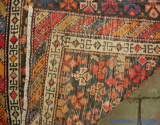 Malayer Mat. 1 ft 9 in x 2 ft. 1 inches. Cute little tiny thing with cool design and lotsa colors.  Someone spent $100 fixing the ends and sides. Sturdy, solid,  ...