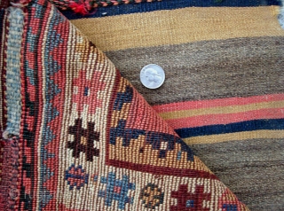 Luri bag 21 by 24 inches, late 19th century. Soft salmon and earthtone colors. A little low in places but all there. Pretty charming tribal thing.       