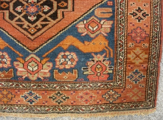 Malayer with Lions. 3 ft 2 x 6 ft 3 in. Very decorative open field piece with loads of abrashes. Very even short nap with only a few specs of white dots  ...