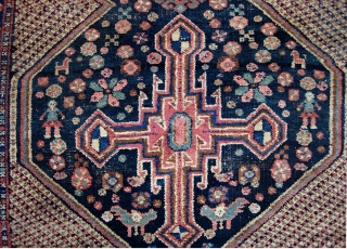 Afshar. 3 ft 11 inches by 5 ft 3 inches. From a rug collector's collection. extra fine and precise knotting. Little chickens, human figures, and various early south Persian tribal designs and  ...