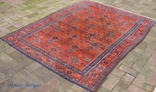 Malayer. 4 ft 8 inches by 6 ft 6 inches.  Good weave; Frosty nap wool. Original overcast and braided end weave still in good condition. Soft red field has a wonderful  ...