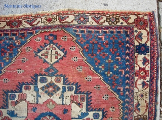 Early Afshar on wool foundation. 3 ft 3 by 3 ft 6 in. Charming tribal piece.                 