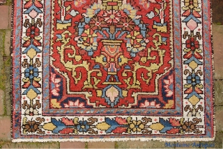 Saveh area. 2 ft 6 inches by 4 ft 0 inches. For you Hamadan village ID fanatics-- I think the weave belies the locus. Compare the back with the Pomegranate  rug.  ...