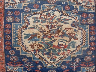 Persian Village-- 4 ft 2 inches x 6 ft 0 inches. Bahktiari? Anything different is good. Definitely unique design. Some loss at the ends; excellent zanjir work securing them.  Approx $20  ...