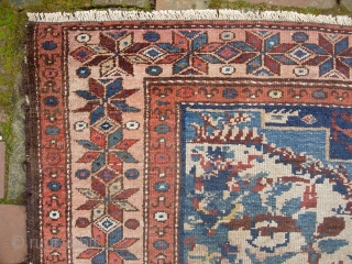 Persian Village-- 4 ft 2 inches x 6 ft 0 inches. Bahktiari? Anything different is good. Definitely unique design. Some loss at the ends; excellent zanjir work securing them.  Approx $20  ...