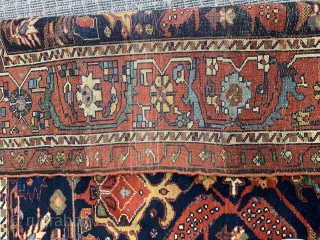 A nice pretty little number, measuring 4’3”x 6’ , you can call it whatever pleases you, but I call it an old Persian-Kurdish rug with great dyes and wool and design. There  ...