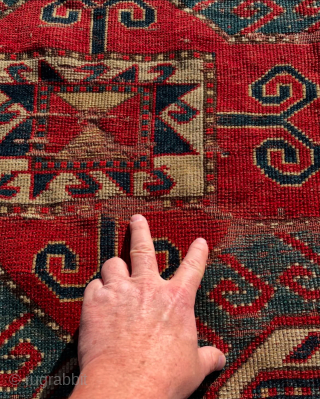 SOLD Beautiful Sewan Kazak measuring 5’4”x7’4” with some wear. More pics available upon request. 
roddy@rugcurator.com 
208-433-0312                 