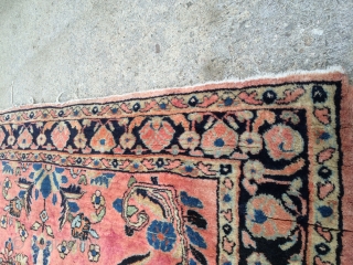 As found: A very early 20th century very finely woven Persian Sarouk with the paint almost worn off measuring 4'4"x 6'6", one side has 39" of binding wear encroaching into pile at  ...