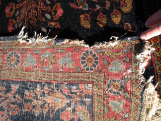 Fresh from an estate: A full pile, stunning 1920's Persian Sarouq.  Very finely woven.  It has one bad corner that needs to be rewoven.  The size is 2'7"x5'3", no  ...