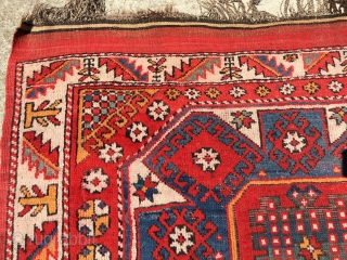 As found: old Turkish Bergama rug measuring 4'10"x 6'9" in pretty good condition.  Thanks for looking!                