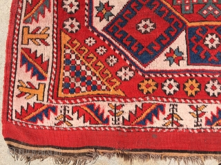 As found: old Turkish Bergama rug measuring 4'10"x 6'9" in pretty good condition.  Thanks for looking!                