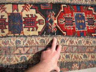 Fresh from an estate: A 1920's NW Persian tribal rug, size is 3'4"x6'4", good condition.  Just needs a little binding on one side.  Thanks for looking     