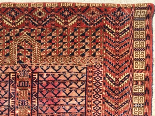 As found: a very nice old floppy tightly woven Turkoman in excellent condition measuring 4'4"x 4'11" that has the nicest wool I've seen in a long time. Rug has been hung on  ...