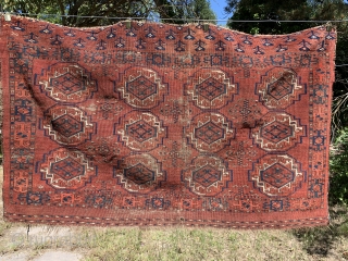 Three old Turkoman Chuvals in various degrees of condition, and one 4’x 6’ Jaff Kurd. More pics and sizes of Turkomans available upon request. Selling all 4 as a package deal. Thanks 