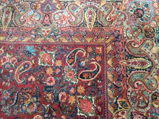 Found this Yesterday out in the country: A 1940's Persian Saruk measuring 12'6"x 13'1", beautiful accent colors, hard to find size, I just cleaned it, has low pile in a few area's,  ...