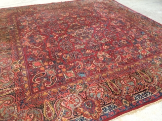 Found this Yesterday out in the country: A 1940's Persian Saruk measuring 12'6"x 13'1", beautiful accent colors, hard to find size, I just cleaned it, has low pile in a few area's,  ...
