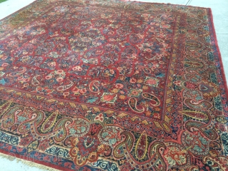 Found this Yesterday out in the country: A 1940's Persian Saruk measuring 12'6"x 13'1", beautiful accent colors, hard to find size, I just cleaned it, has low pile in a few area's,  ...