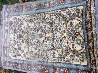 4’6”x 5’10” antique silk Ferahan ready for your collection or ready for restoration or both.                  
