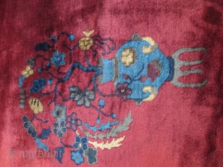 nice old Chinese carpet measuring 11'6"x 9'.  full pile.  has a couple of spots.                 