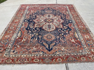 10’5”x 12’8” 1890’s NW Persian Karajeh with scattered wear, minor loss at both ends, and has had a pucker removed a long time ago. I have dusted the rug with a rug  ...