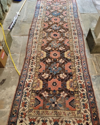 SOLD 3’8”x 13’1” Veramin or Kurdish Mina Khani runner with some wear.                     