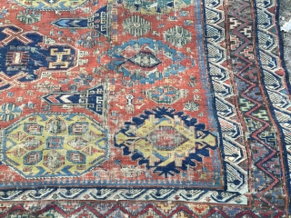 7'10"x 8'4" 1880's antique Soumak in need of restoration.  Having said that, rug is beautiful and is all there. More pics available upon request.  Thanks.      