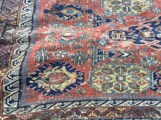 7'10"x 8'4" 1880's antique Soumak in need of restoration.  Having said that, rug is beautiful and is all there. More pics available upon request.  Thanks.      