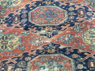 7'10"x 8'4" 1880's antique Soumak in need of restoration.  Having said that, rug is beautiful and is all there. More pics available upon request.  Thanks.      