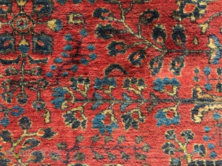 9’x 11’6” 1920’s Persian Sarouk. Pile is in excellent condition. No dry rot, cracking, animal urine, etc, etc. Excellent example and a nice rug to have in your store.    