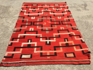 1890-1910 Navajo Transitional Blanket measuring 57"x 83" with minor loss to 4 small area's along the sides: I feature the worse in the third picture.  Rug has bleeding.  No animal  ...
