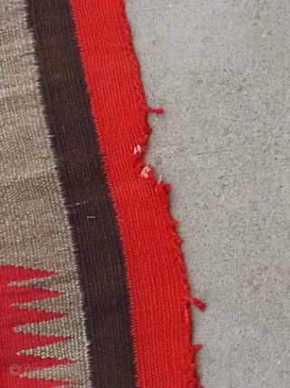 fresh from my Rug Picking: a Turn of the century Navajo, size is 92"x66", needs some restoration in two places (see pics), thanks for looking.        