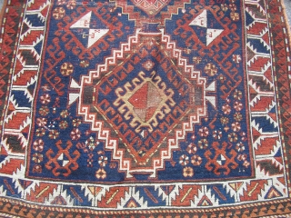 Here's a nice, turn of the century Kazak (1890's?), size is 50"x76", has foundation showing in several places, but not difficult for your repair person to tackle.  Has all its guard  ...