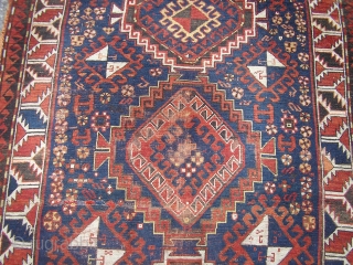 Here's a nice, turn of the century Kazak (1890's?), size is 50"x76", has foundation showing in several places, but not difficult for your repair person to tackle.  Has all its guard  ...