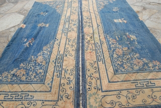 Rug-picker find: 11'6"x17'4" antique Chinese carpet with quite a bit of wear.  Thanks for looking. More pics per request.             