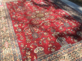 An early 20th century (1930's) Atiyeh Bros Kirman measuring just shy of 8'6"x 11'5", very fine weave, great wool, nice supple handle, has 4-6 small area's of wear down to the foundation  ...