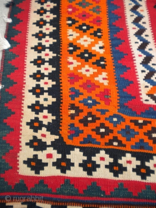 Here is a beautiful Quashghai Kilim, from around the 1940's (possibly older), great condition, great materials, finely woven, size is 5'9"x9', ready to go, thanks!        