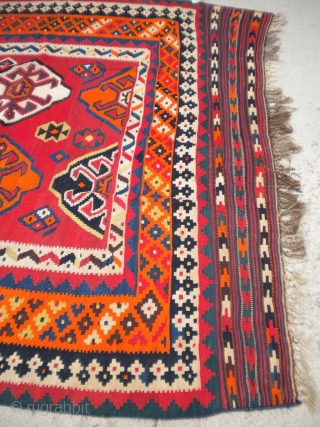 Here is a beautiful Quashghai Kilim, from around the 1940's (possibly older), great condition, great materials, finely woven, size is 5'9"x9', ready to go, thanks!        