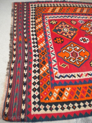 Here is a beautiful Quashghai Kilim, from around the 1940's (possibly older), great condition, great materials, finely woven, size is 5'9"x9', ready to go, thanks!        