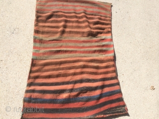 As found: A beautiful very old Eastern Anatolian (Kurdish) saddle bag in very good condition.  Measures 4'6'x 2'8".  The kilim bridge section between the two bags measures 11".  Very  ...