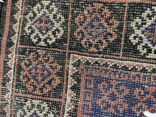 Old Baluchi, missing at both ends, some rough binding and scattered wear plus a stain. moraad65@yahoo.com 
208-433-0312                