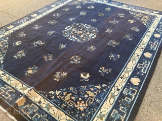 Old Chinese carpet with some light scattered wear measuring 8'10"x 11'3" woven with glossy, organic wool. Nice Carpet!               