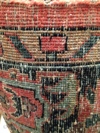 Rug Pickers find as found: A 1920's to 1930's Hamadan Region Sarouk type of rug measuring 4'6"x 7'6" with a hole at one end.  The rug needs overcasting and possibly some  ...